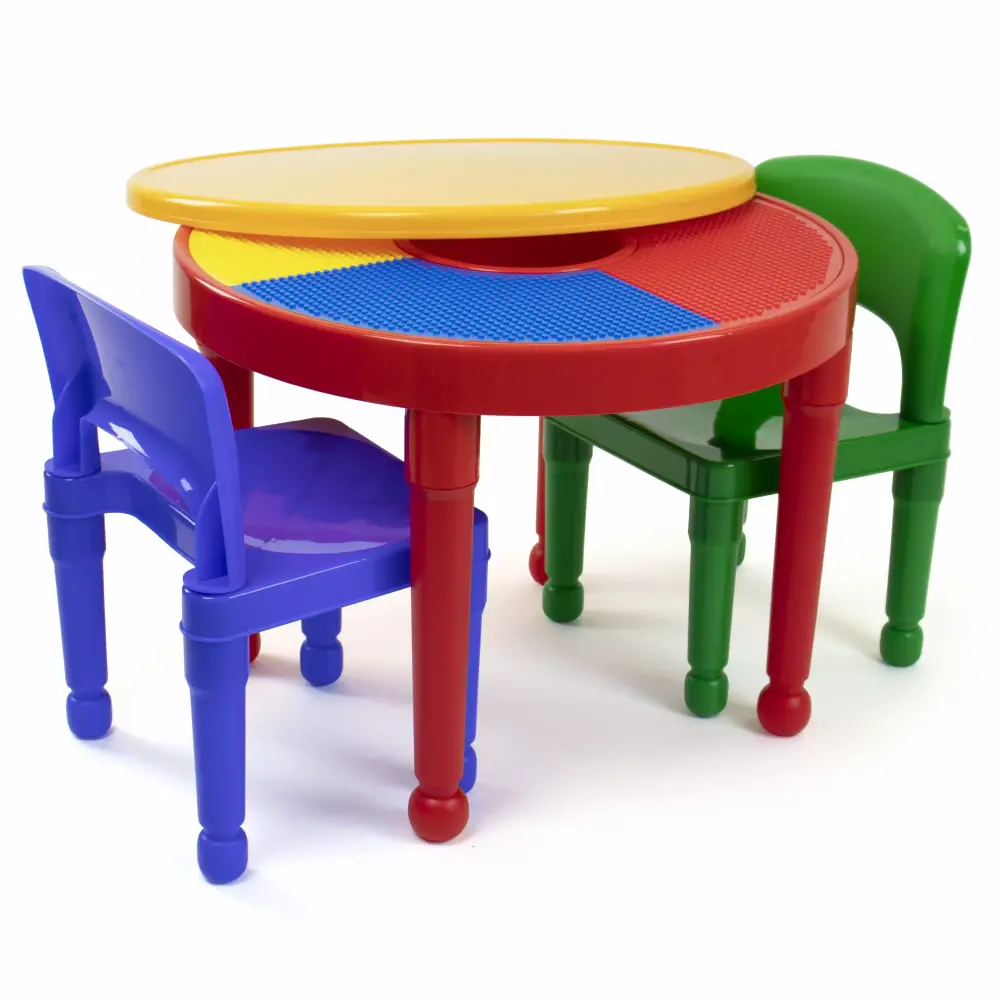 Humble Crew Kids 2--1 Plastic Dry Erase and Activity Table 2 Chairs Set Red Green Blue