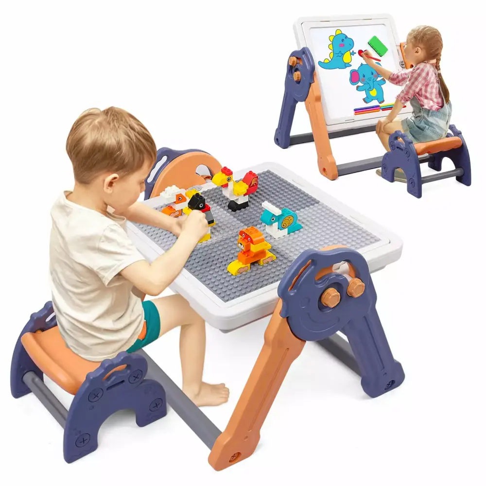 Tookss Kids Folding Drawing Board Building Block Table and Chair Set