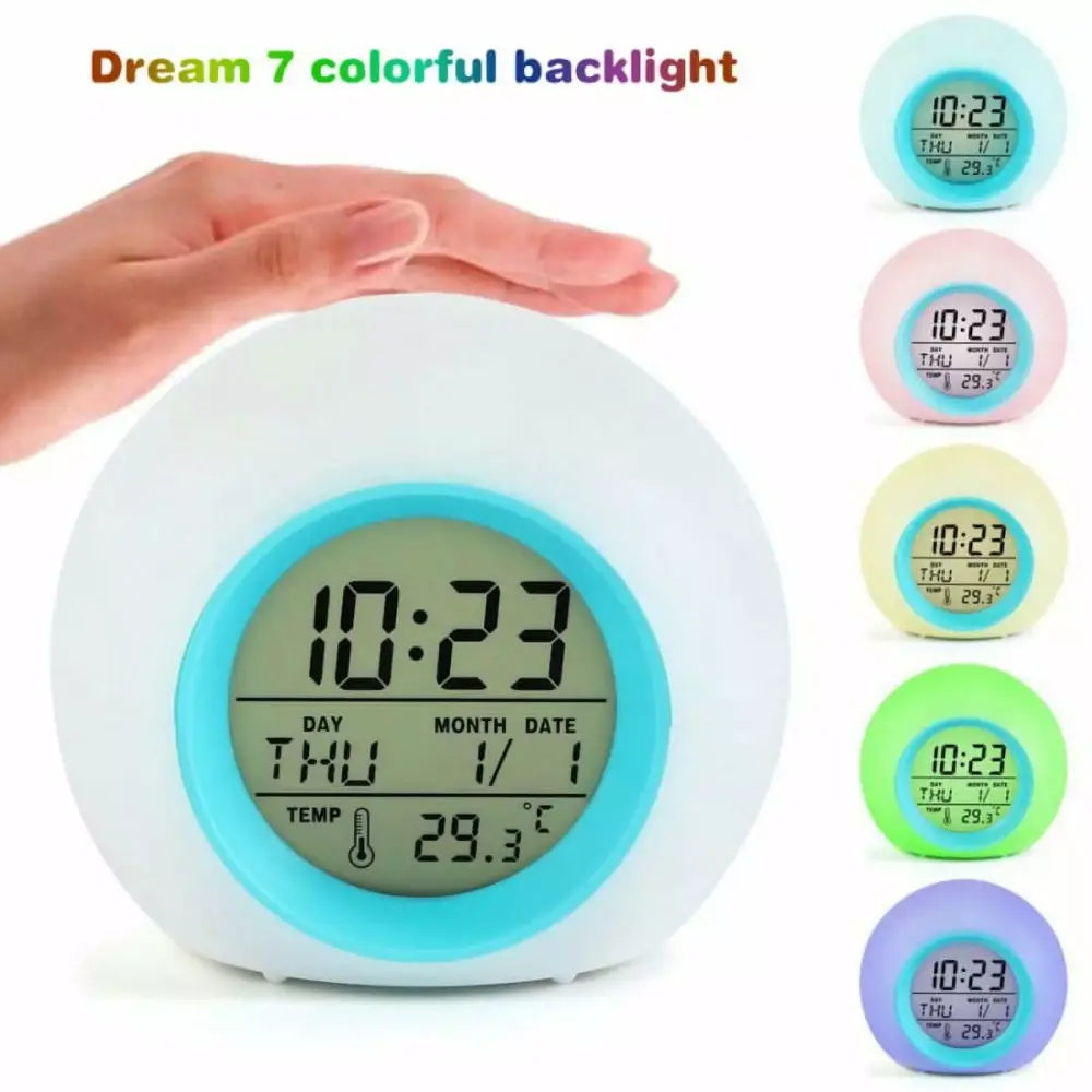 7 Colors Changing Alarm Clock Nature Sounds Indoor Temperature Display Snooze Function Kids Students Iseeya