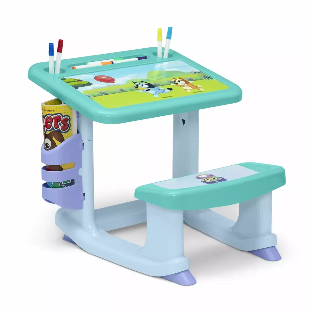 Bluey Draw and Play Desk Delta Children 10 Markers and Coloring Book Blue