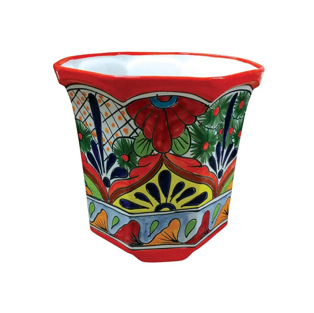 Avera Products APG022115 Ceramic Talavera Planter Assorted Colors Indoor and Outdoor Use