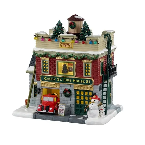 Lemax 35044 Casey St. Firehouse 51 Christmas Village Porcelain Fire Station