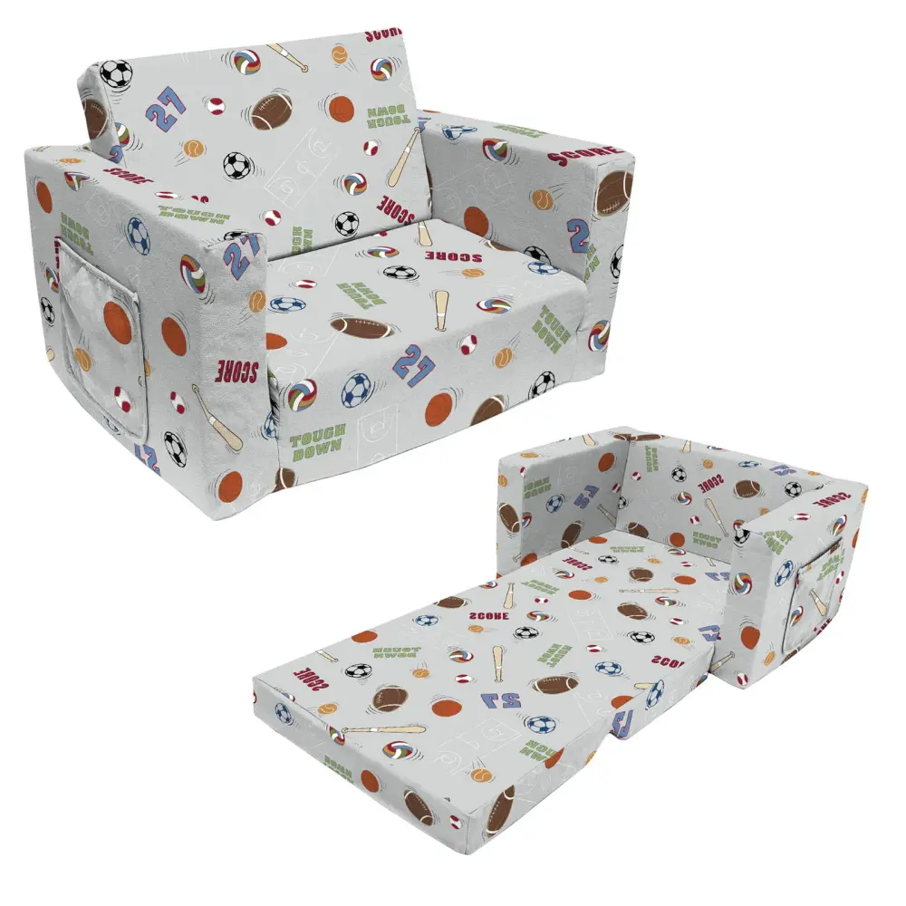 fond+found Sports Theme Kids 2--1 Convertible Sofa Lounger Football Basketball Toddler Sleeper