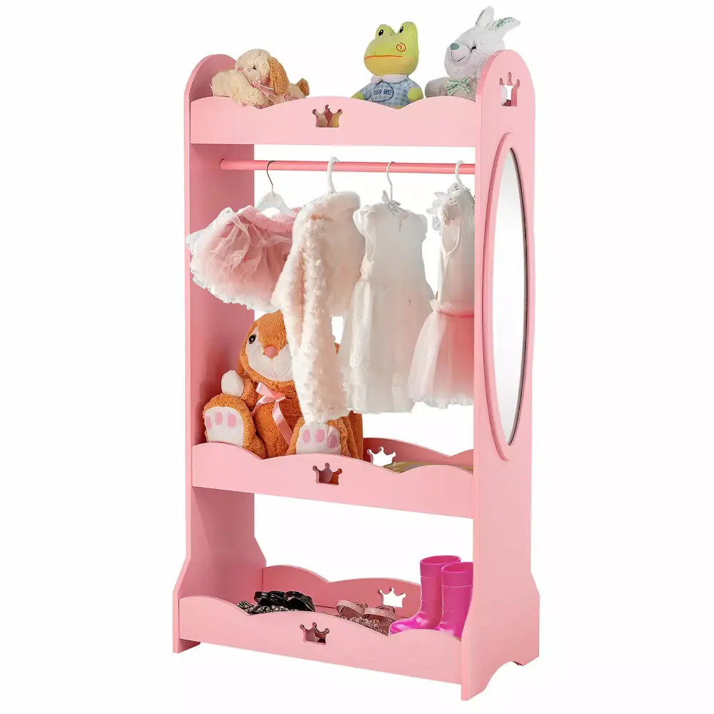 Costway Kids Dress Up Storage Hanging Armoire Dresser Pretend Costume Closet Mirror