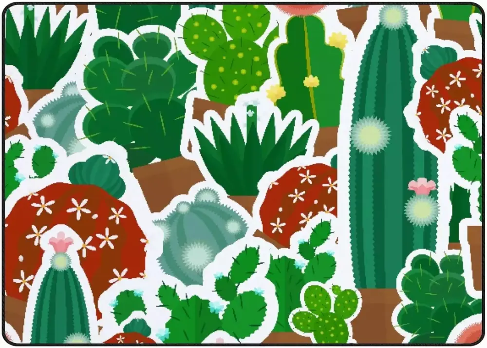 Cactus Green Crawling Indoor Carpet Play Mat 63x48in Living Room Bedroom Educational Nursery FREEAM