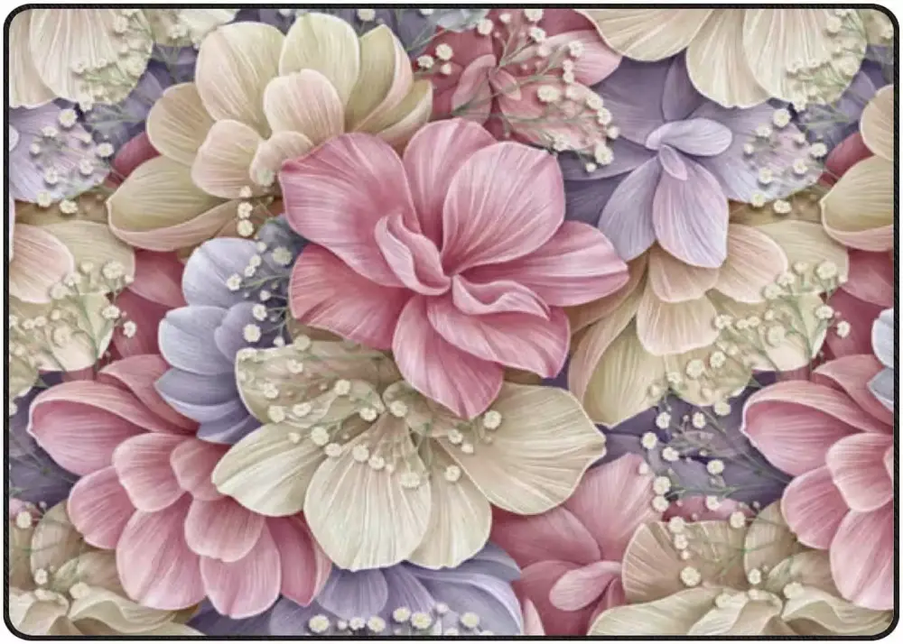 Romantic Delicate Flowers Crawling Indoor Carpet Play Mat 72x48in Living Room Bedroom Nursery FREEAM