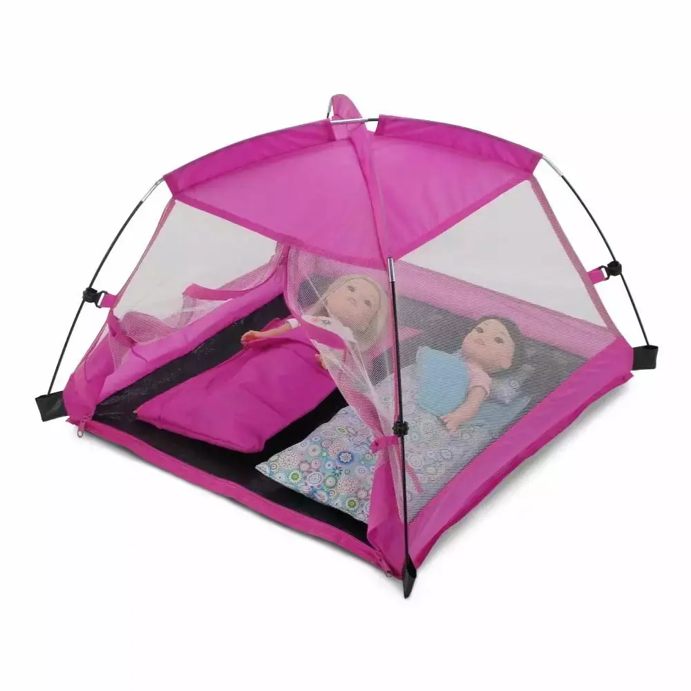 Emily Rose 14-18 Inch Doll Pink Camping Tent Travel Carry Case Indoor Outdoor Play