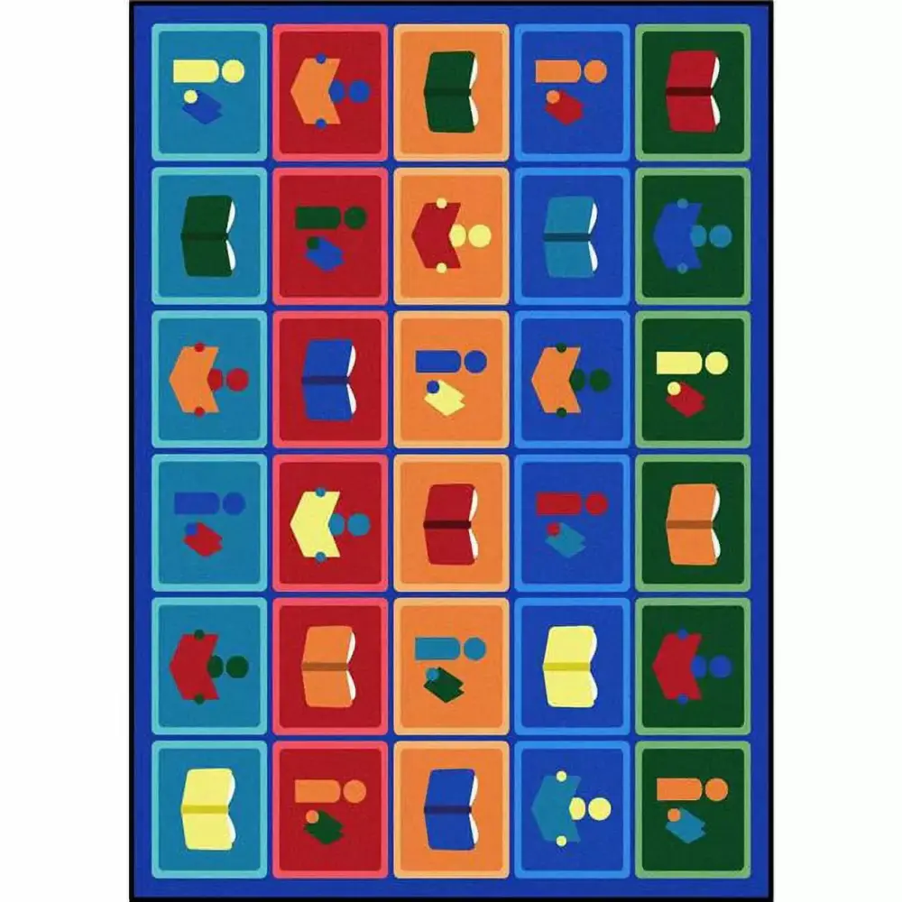 Joy Carpets 1785C Library Blocks Kid Essentials Rectangle Rug 5 ft. 4 . x 7 ft. 8 . Multicolor Playroom