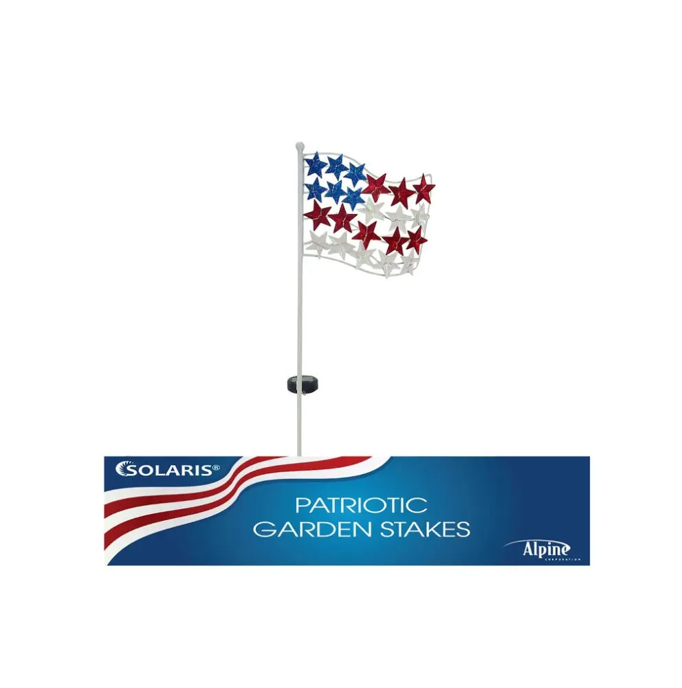 Alpine 8029426 Solar Garden Stake Metal Multi Color Outdoor Decor