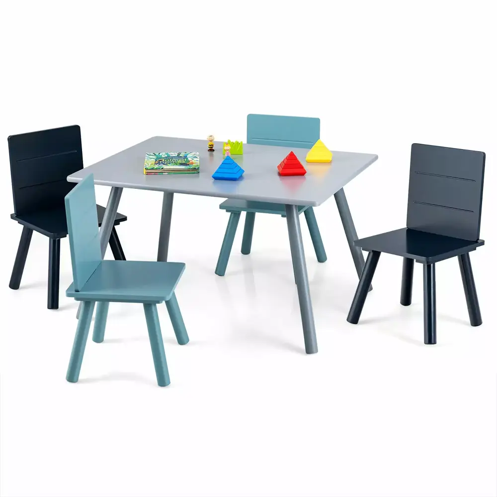 Gymax 5 Piece Kids Wooden Activity Table and 4 Chairs Play Set Building Blocks