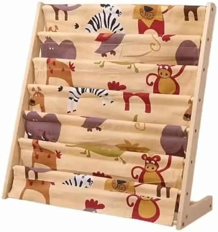 Wooden Children's Bookcase Picture Books Multi Layer Nursery Bookshelf Baby Book Arranger 60x30x80CM Animals HFCIOUL