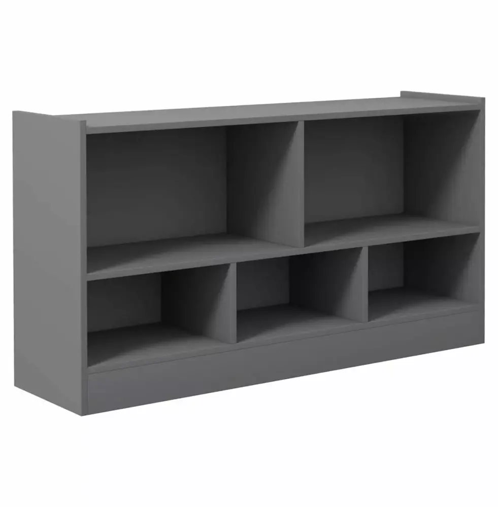 Wooden Montessori Shelf Kids 5-Section Storage Cabinet 2-Tier Open Bookshelf Toy Storage Playroom Classroom Grey Superwum