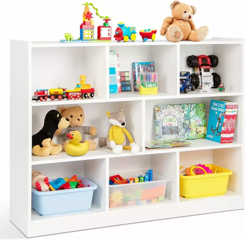 YOJFOTOOU Kids Toy Storage Arranger 8-Section Wooden Display Shelf Preschool Classroom Playroom YoJoFHM