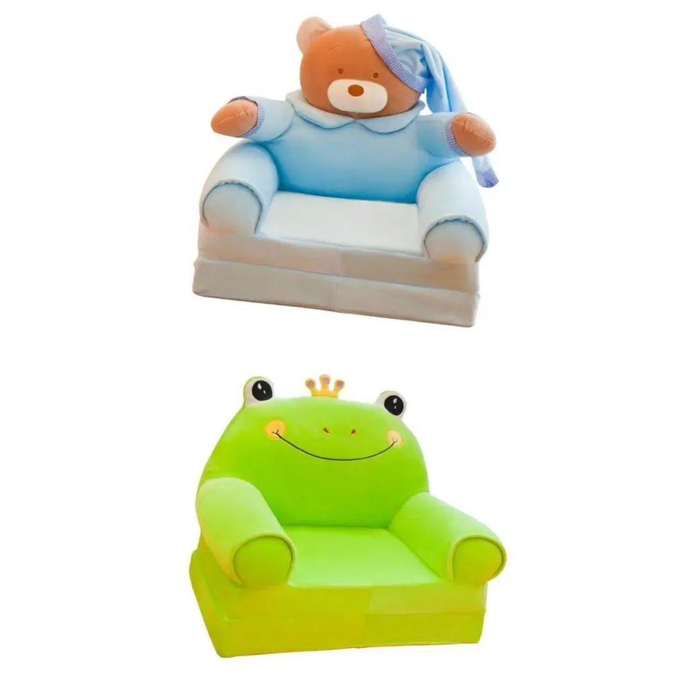 2 Pieces Kids Folding Sofa Children Cartoon Animal Lounger Bed Slip Cover Flameer