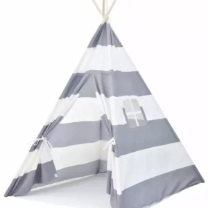 Mustard Seed Toys Canvas Teepee Tent Kids Gray and White Stripes 100% Natural Cotton Canvas Fabric