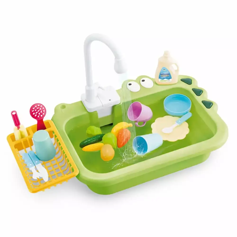 CSCHome Play Kitchen Sink Toys Toddler Kids Upgraded Real Faucet Water Table Toy Auto Working Faucet Role Play Toys