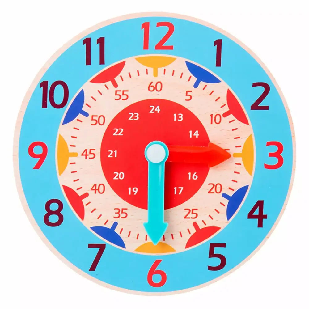 LILSHIM Children Montessori Wooden Clock Toy Hour Minute Second Clock Sky Blue