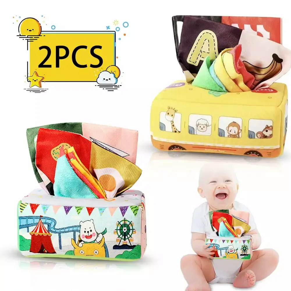 POINTERTECK 2Pcs Montessori Toys Babies 6-12 Months Magic Tissue Box
