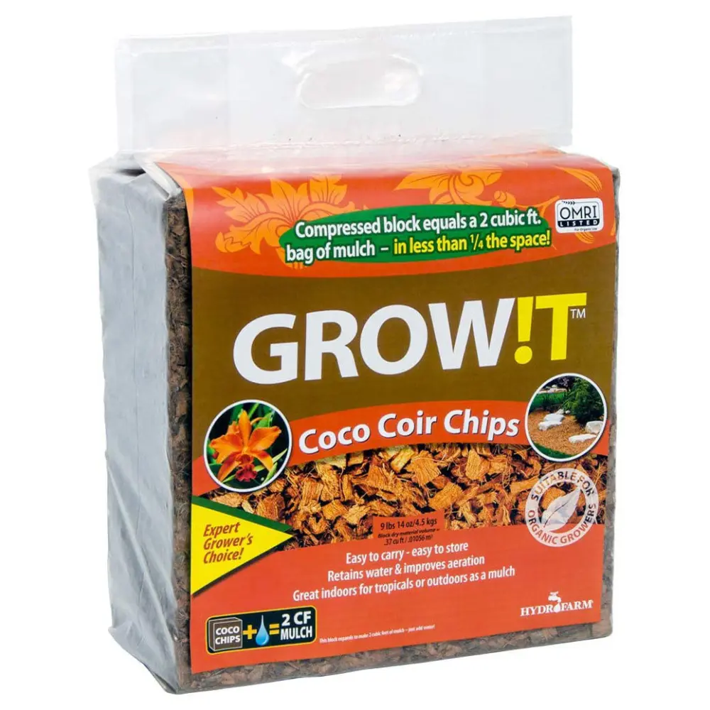 Hydrofarm GROW!T JSCC2 Organic Coco Coir Tropical Planting Mulch Chips 2 Cu Ft