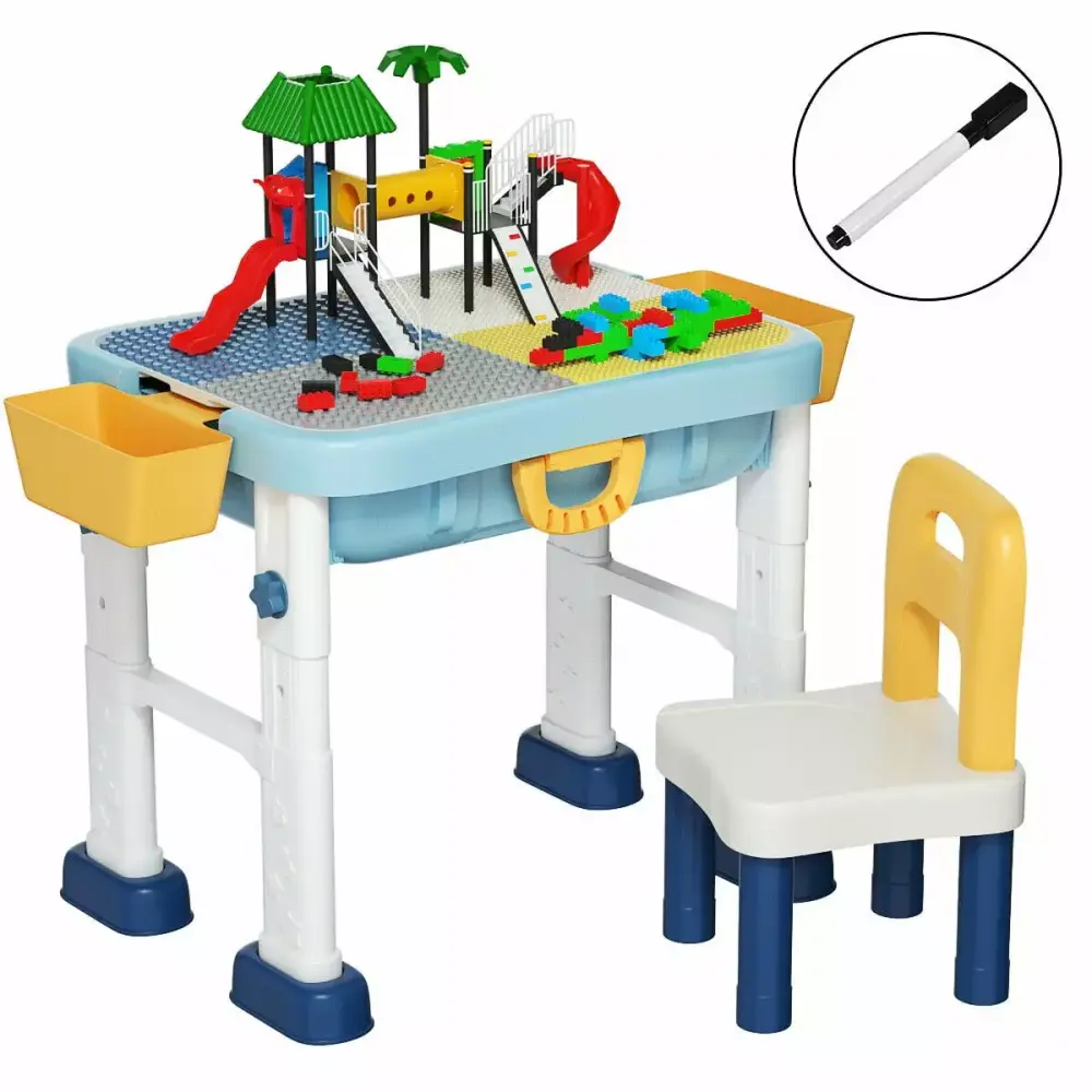 Gymax 6--1 Kids Activity Table Set Chair Toddler Luggage Building Block Table