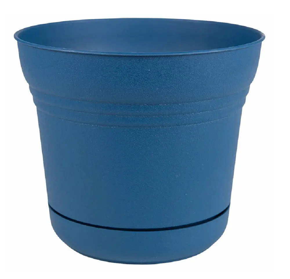 Bloem SP1433 Saturn Planter, Plastic, Classic Blue, 14 Inch - Stylish Outdoor Flower Pot