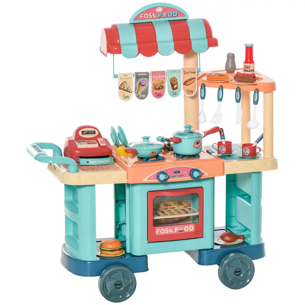 Kids Kitchen Food Stand Cashier Register and Gaming Accessories aosom business