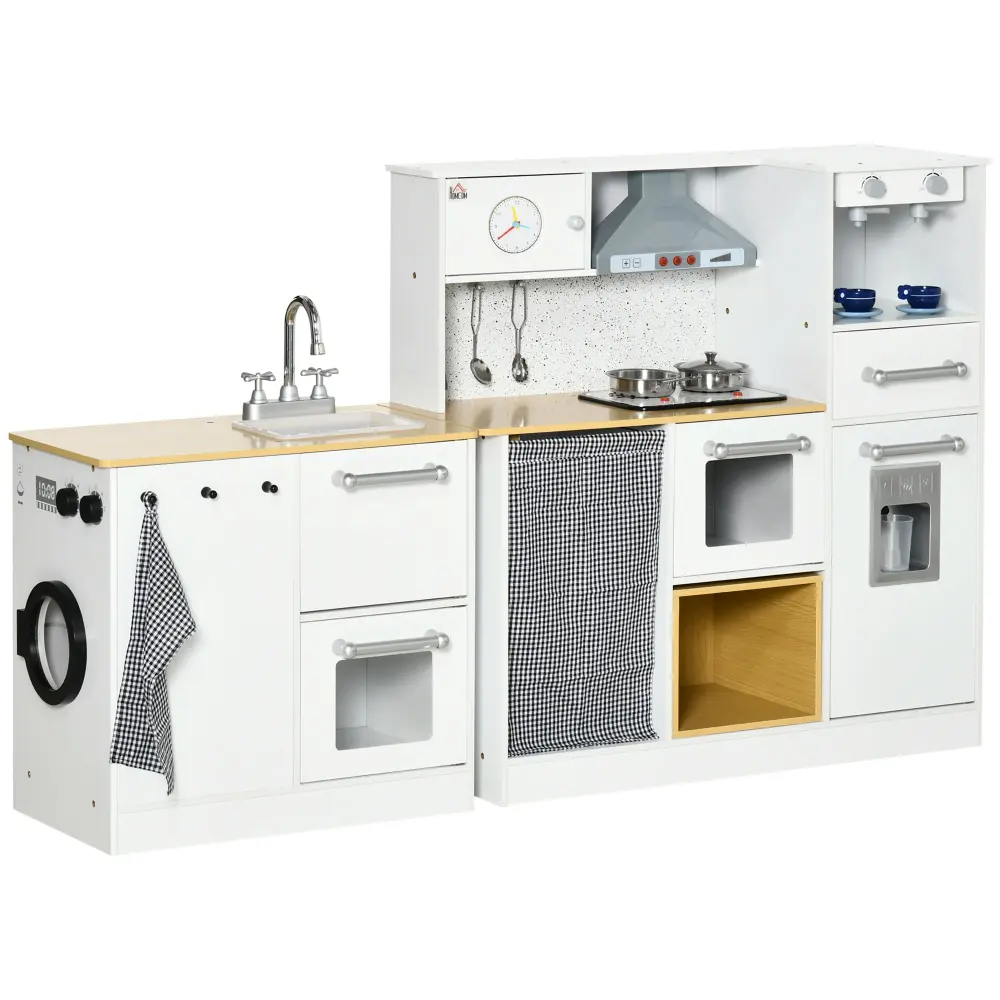 Qaba Kids Wooden Kitchen Playset Sound Effects And Tons Counter Accessories aosom business