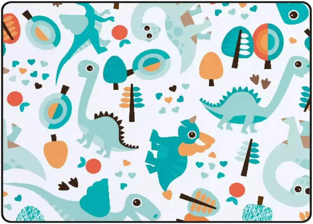 Blue Dinosaur Crawling Play Mat 72x48 Inch Educational Nursery Floor Rug Kids FREEAM