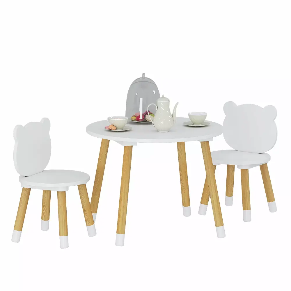 UTEX Kids Wood Table and Chair Set 3-Piece Round Play Table Toddlers Boys Girls White