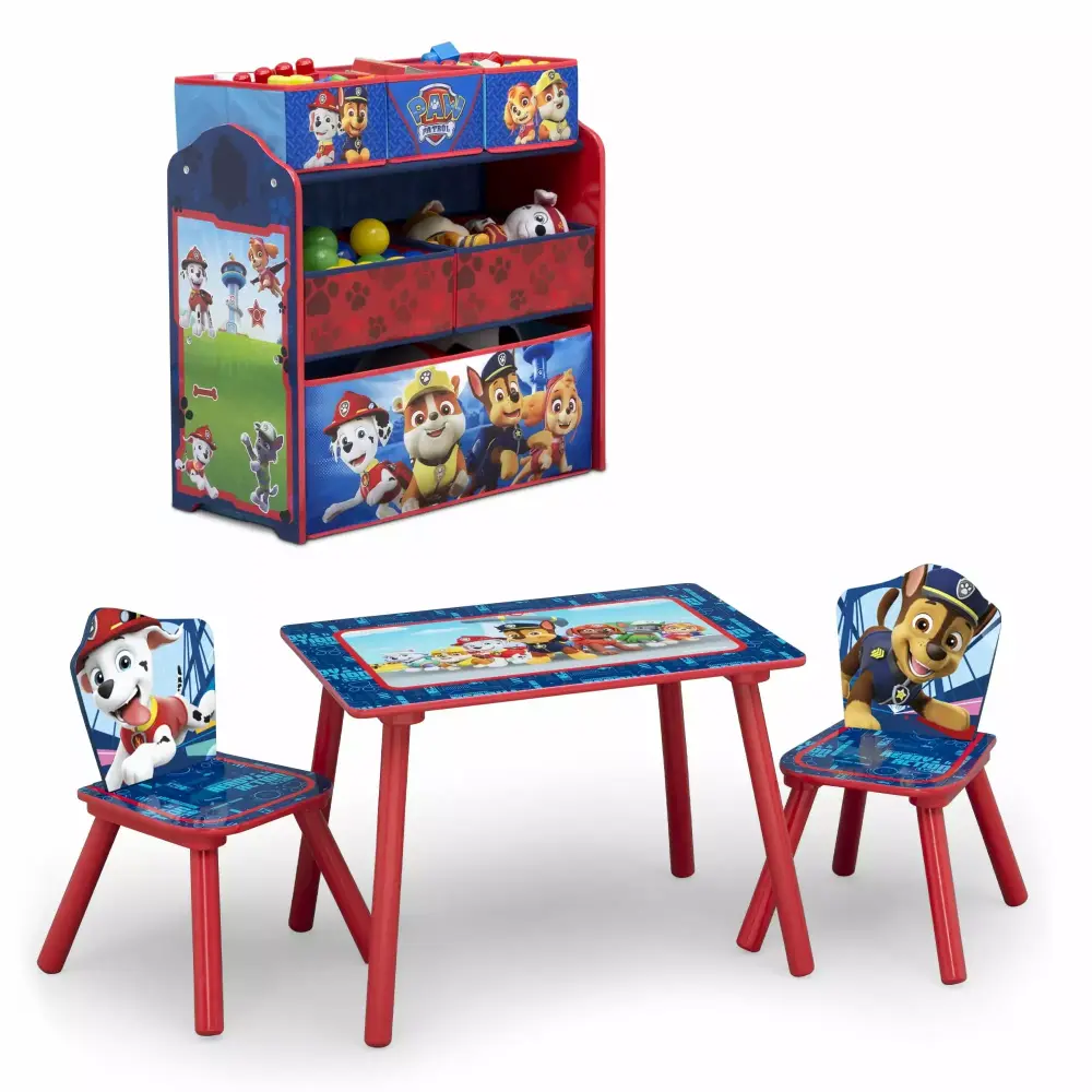 Paw Patrol 4-Piece Toddler Playroom Set Includes Table 2 Chairs & Toy Bin Blue