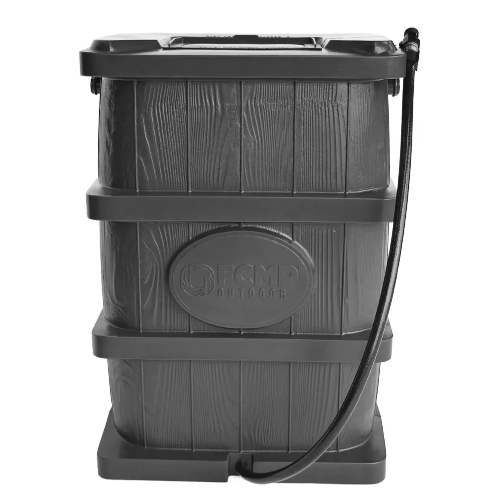 FCMP Outdoor WG4000-GRY Home Outdoor Wood Grain Rain Water Catcher Barrel Gray
