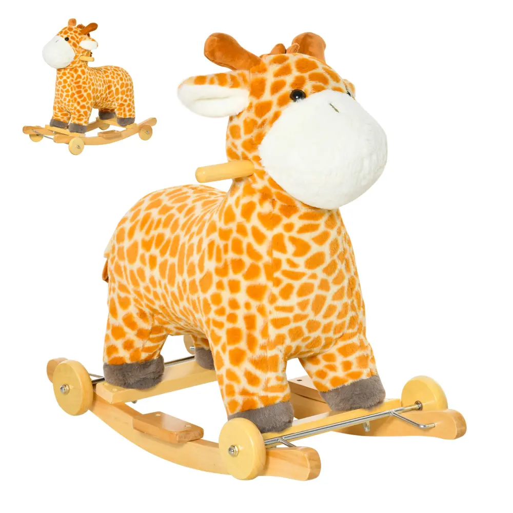 2 1 Kids Plush Ride On Rocking Horse Toy Giraffe Influenced Design aosom business