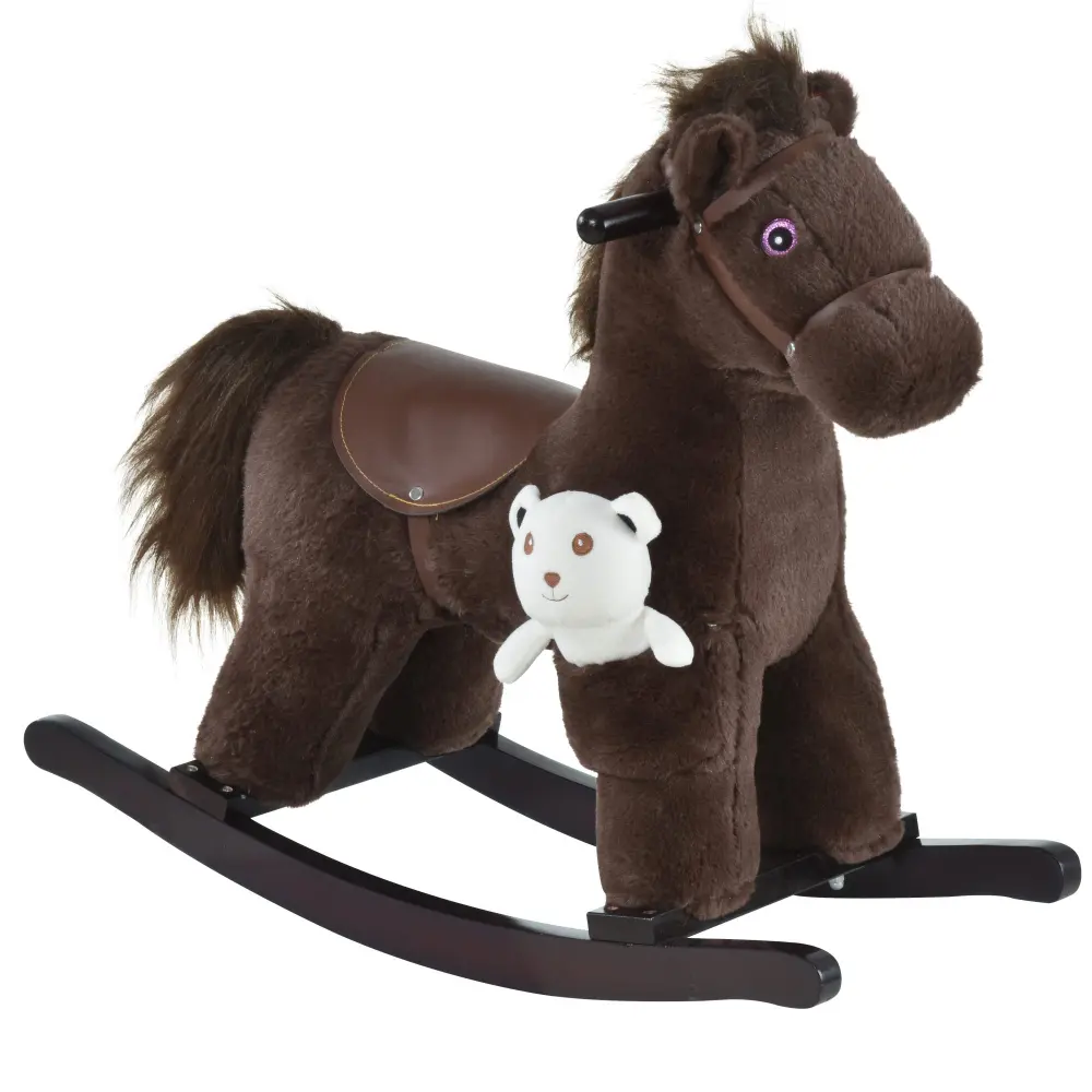 Kids Plush Ride On Rocking Horse Bear Toy Children Chair Soft Material aosom business