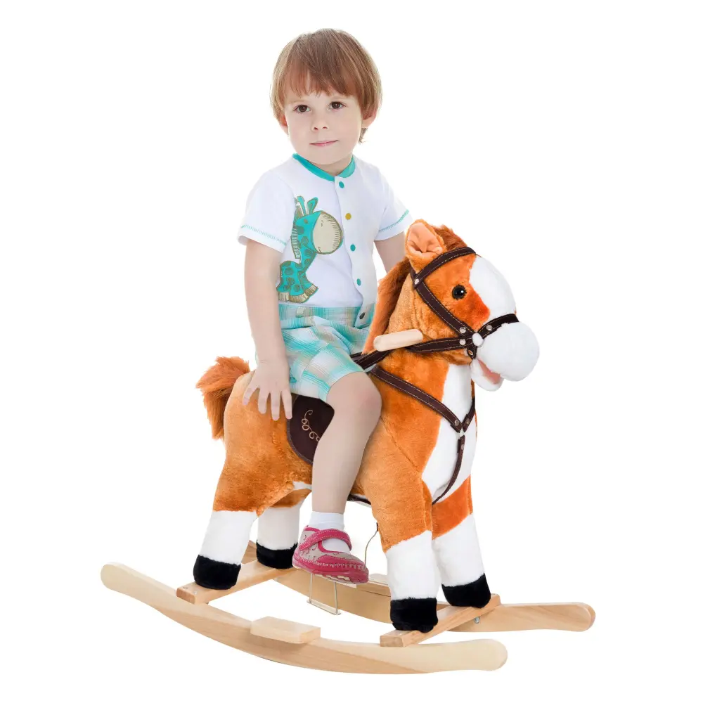 Kids Plush Toy Rocking Horse Ride On Realistic Sounds Brown Soft Toy aosom business
