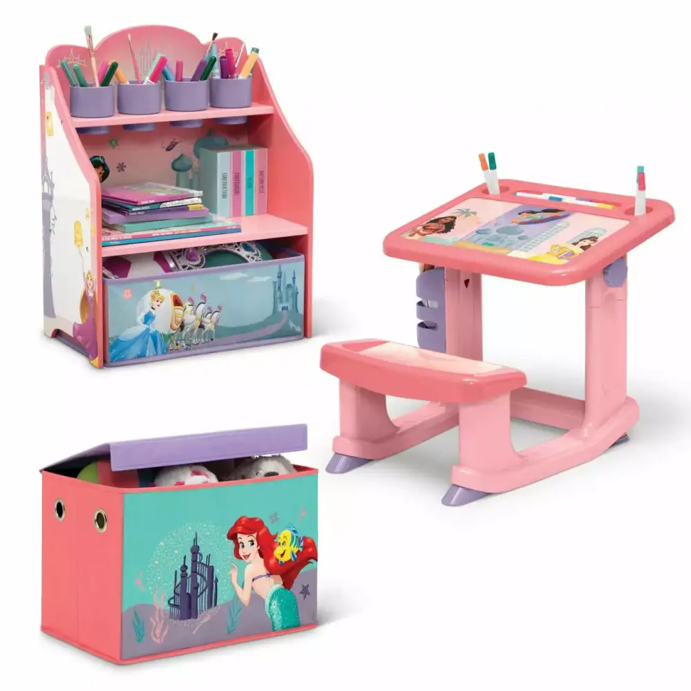 Disney Princess 3-Piece Art & Play Toddler Room---Box Desk, Storage & Toy Box Pink