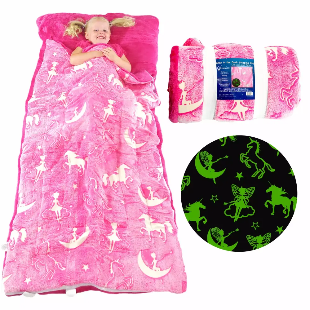Unicorn Sleeping Bag Glow Dark Slumber Bag Girls 66x30 Kids Sleepover Accessories