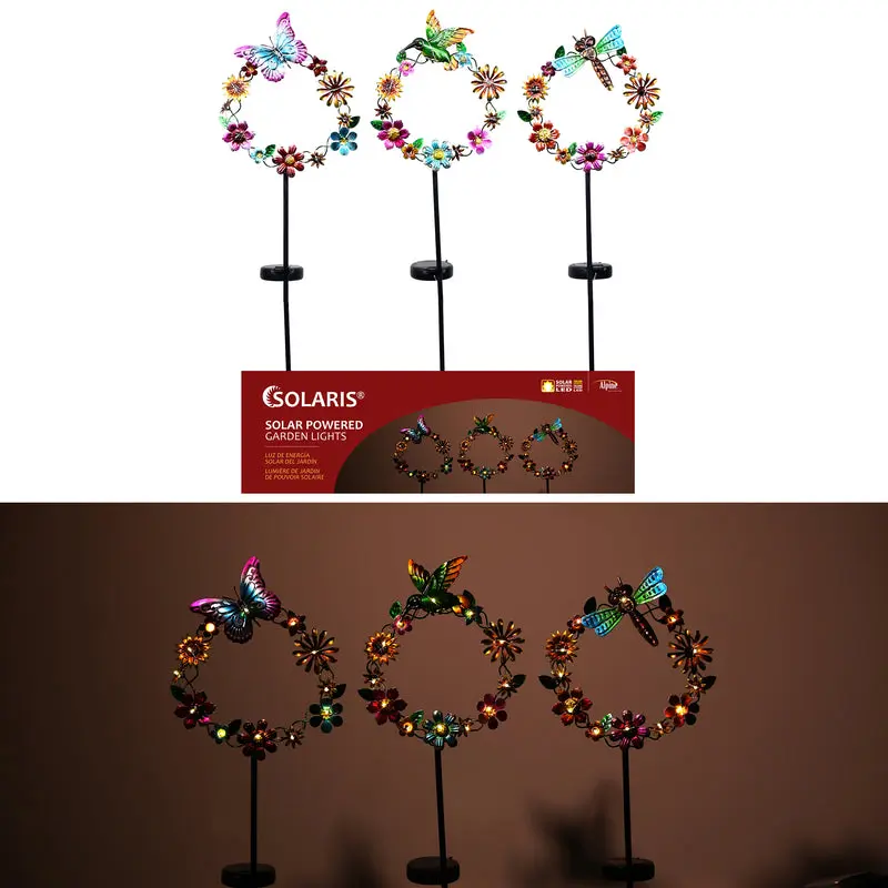 Alpine YEN214A Dragonfly Solar Garden Stake Metal Assorted Color Outdoor Decor