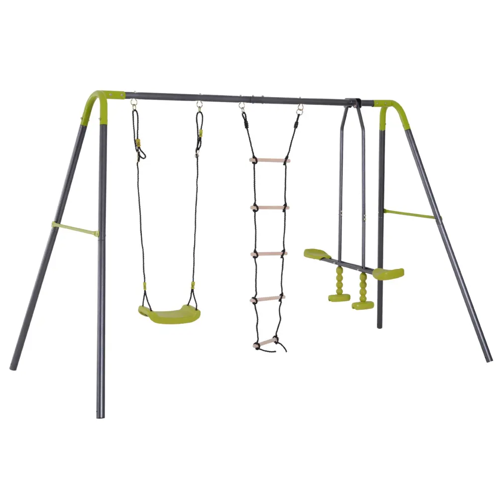 3 1 Kids Metal Swing Set Backyard Swing Seat Glider And Climbing Ladder aosom business