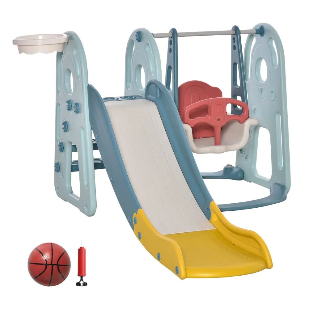 4 1 Toddler Slide and Swing Set Adjustable Seat Height and Basketball Hoop aosom business