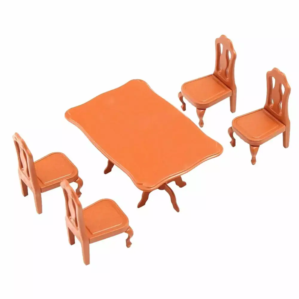 Zonh 1 Set 5pcs Mini Houtilize Kids Play Tables and Chairs Children Brown