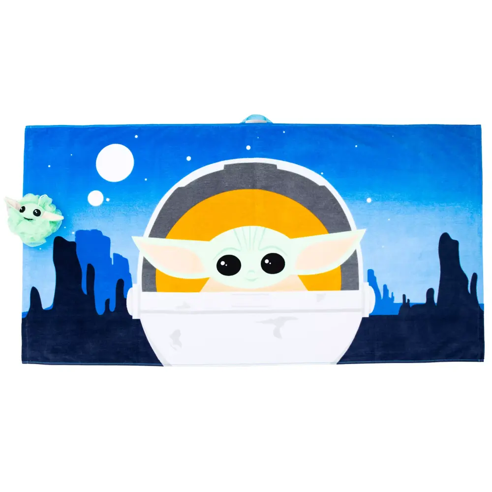Baby Yoda Oversized Kids 100% Cotton Towel and Loofah Set Green Star Wars Gift