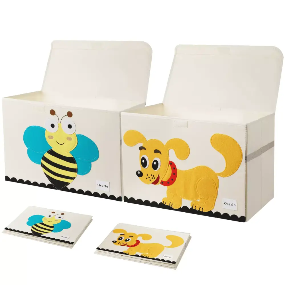 Oserlo 2PCS Toy Box Storage Chest Lid and Handles Collapsible Container Kids Toys Boys Girls