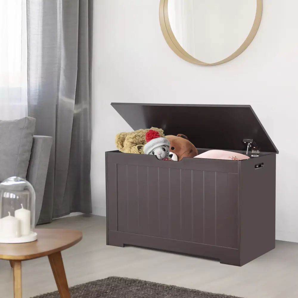 ZenSports 30 Inch Wooden Kids Toy Box Storage Chest Safety Hinged Lid Brown