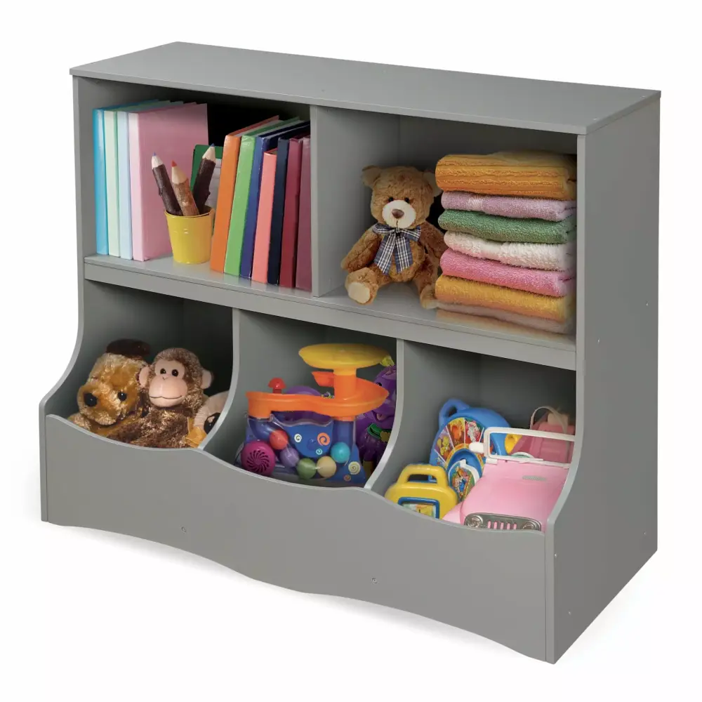 Badger Bin Kid's Multi-Bin Wood Toy Storage Organizer - 6.4 Cu ft Gray Badger Basket