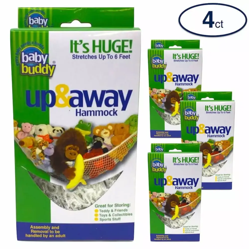 Baby Buddy Up and Away Kids Stuffed Animal Toy Hanging Net Hammock Storage 4 Pack White
