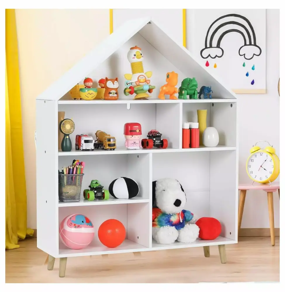 Werqueid Kids Bookshelf Toy Organizer Wooden Dollhouse Bookcase 6-Section Toddler Toy Storage Cabinet Playroom Bedroom Day...