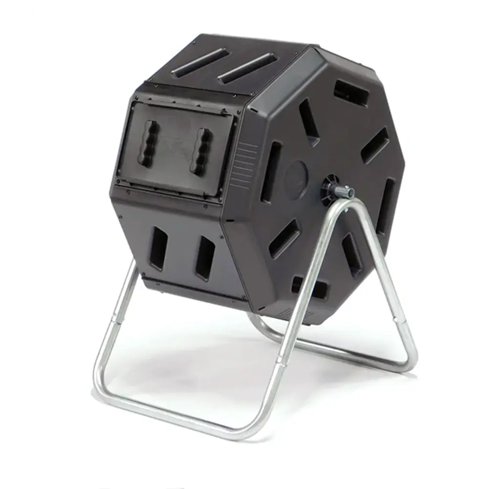 FCMP Outdoor 22.5 Gallon Tumbling Composter Waste Bin Aeration Holes Black
