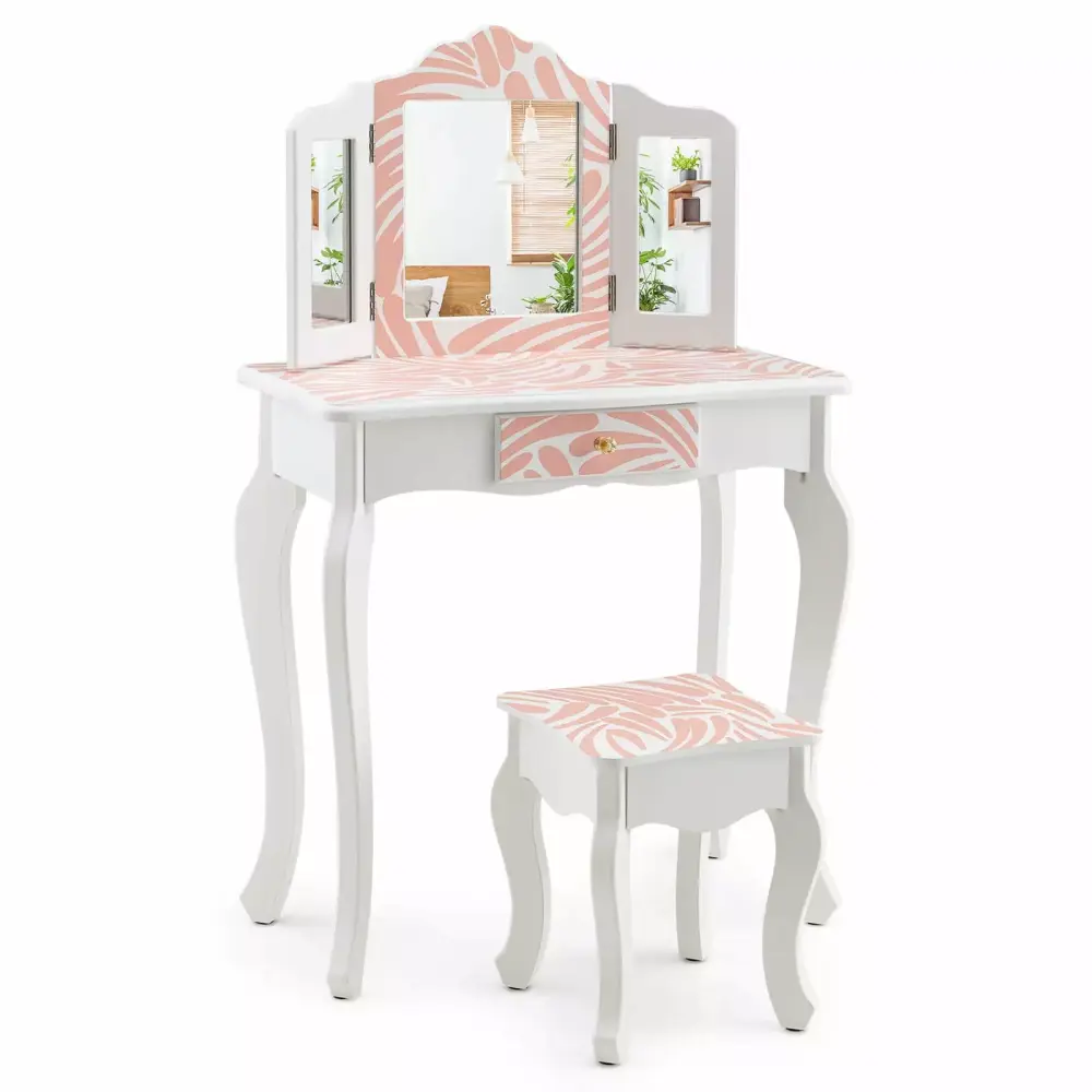 Coelon Kids Pretend Vanity Table & Chair Set Toddlers Makeup Table Set