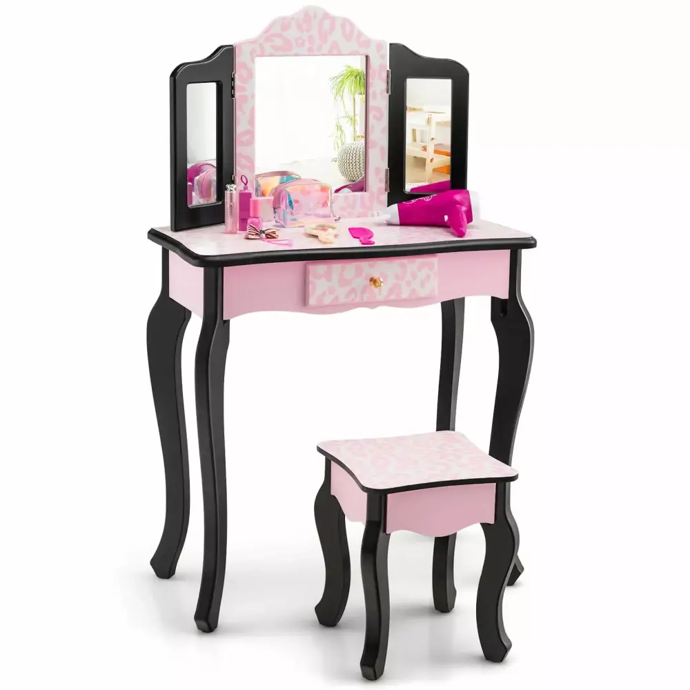 Coelon Kids Vanity Set Wooden Princess Makeup Table & Chair Set