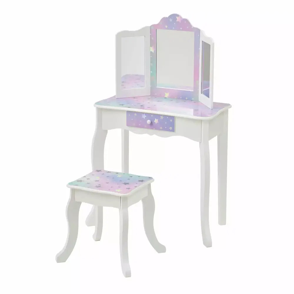 Fantasy Fields Gisele Starry Sky Kids Vanity Table & Stool White Pretend Play and Makeup